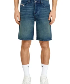 ברמודה ג'ינס בגזרה ישרה במראה נקי - כחול