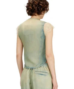 Alternative view of חולצה שרוול קצר מדנים ולייס - כחול בהיר