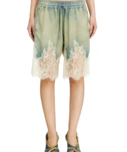 מכנסי ברמודה מדנים ולייס - כחול בהיר