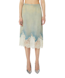 חצאית מידי מדנים עם תחרה בשוליים - כחול