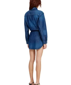 Alternative view of שמלה קצרה מדנים בגימור נקי - כחול בינוני