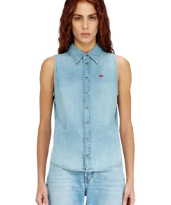 חולצת דנים ללא שרוולים - כחול בהיר