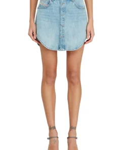 חצאית מיני דנים עם כפתורים בחזית - כחול בהיר