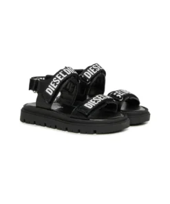 Alternative view of סנדלי D-Santap לילדים עם רצועות לוגו דיזל, אבזם ורוכסן אחורי - שחור