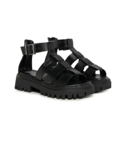 Alternative view of סנדלי D-Sanstry לילדים עם סוליה מאסיבית, אבזם ורוכסן אחורי - שחור