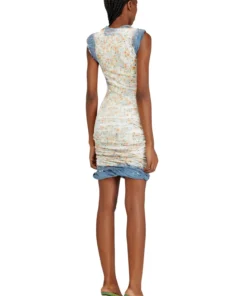 Alternative view of שמלת מיני שכבות עם הדפס פרחוני אפקט X-ray - בז'/כחול