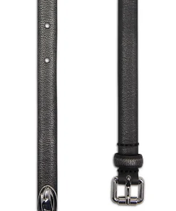 Alternative view of חגורת עור ברוחב 1.4 ס״מ עם אבזם מתכתי ולוגו - שחור/כסף