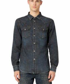 חולצת דנים בגזרה רחבה עם כיסי פאץ׳ - כחול