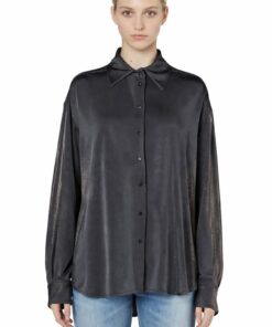 חולצה מג׳רזי מתכתי סטרץ׳ - שחור