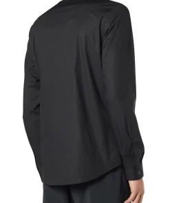 Alternative view of חולצת פופלין כותנה אלסטית עם לוגו רקום - שחור