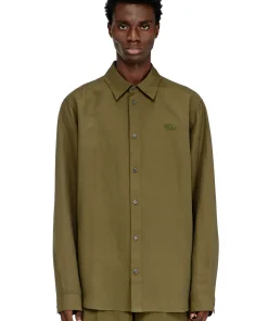 חולצת פשתן עם לוגו רקום - ירוק זית