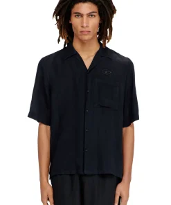 חולצת פשתן קצרה - שחור