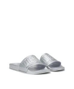 Alternative view of כפכפי סלייד עם לוגו מובלט - כסף