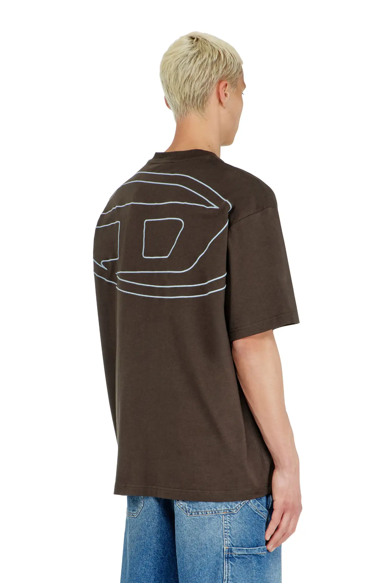 טישרט בגזרה רפויה עם רקמת Oval D מקסי שרוול קצר – כחול בהיר – תמונה 2