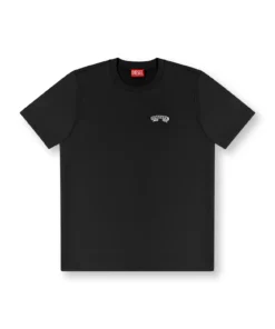 טישרט בגזרה רגילה עם רקמת לוגו קטנה – שחור
