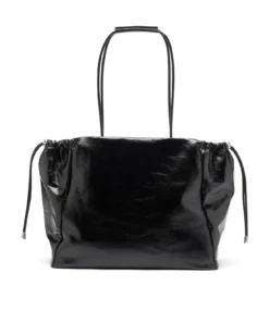⁦תיק Tote מוארך Scrunch-D מעור מקומט מבריק - שחור⁩ – תמונה ⁦2⁩