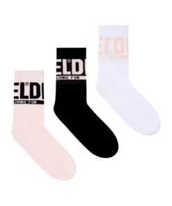 גרביים עם לוגו גדול - לבן שחור ורוד